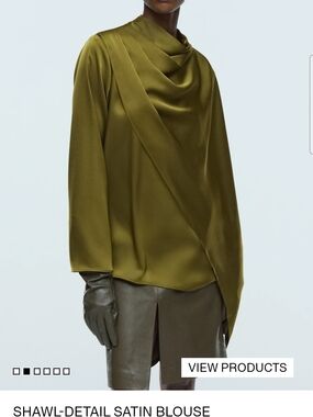 H&M Olive Green Shawl-Detail Satin Blouse